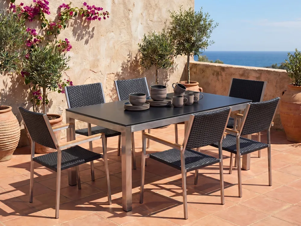 Gartentisch GROSSETO 180 cm 90 cm Sicherheitsglas Schwarz_764009