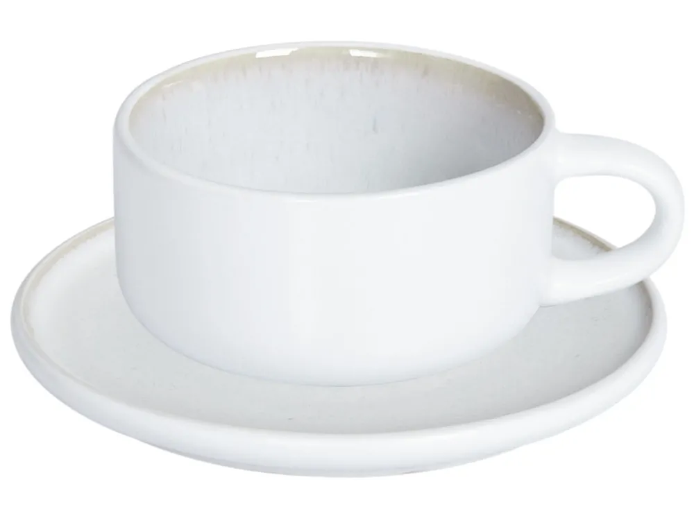 Tassen 4er Set mit Untertellern SESAME Steinzeug Cremeweiß_957359