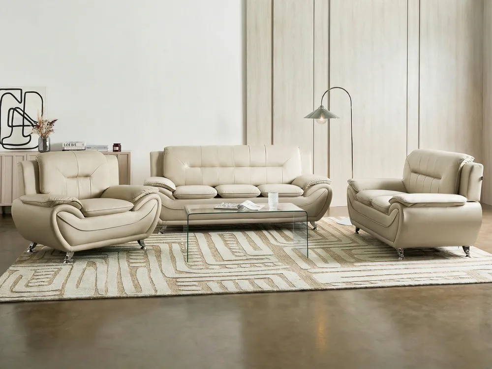 Sofa 3-Sitzer LEIRA Kunstleder Beige_1058723