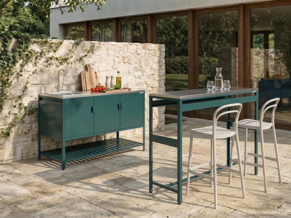 Outdoor-Küche 2er Set mit Spüle MAENZA Grün Metall