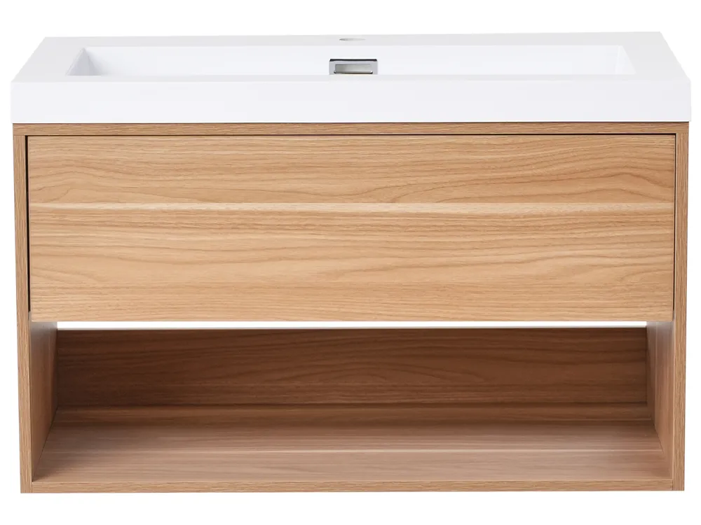 Wandmontierter Waschbeckenunterschrank mit Waschbecken BERBICE Hellbraun_1010545