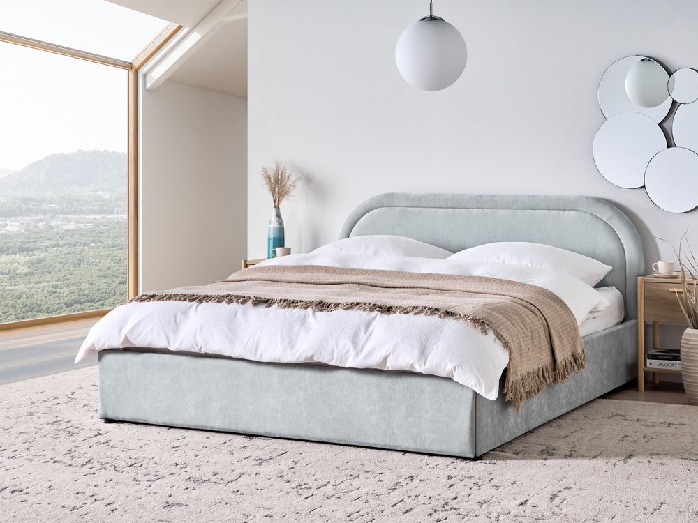 Bed met opbergruimte QUILLIEN Chenille Lichtblauw 160 x 200 cm