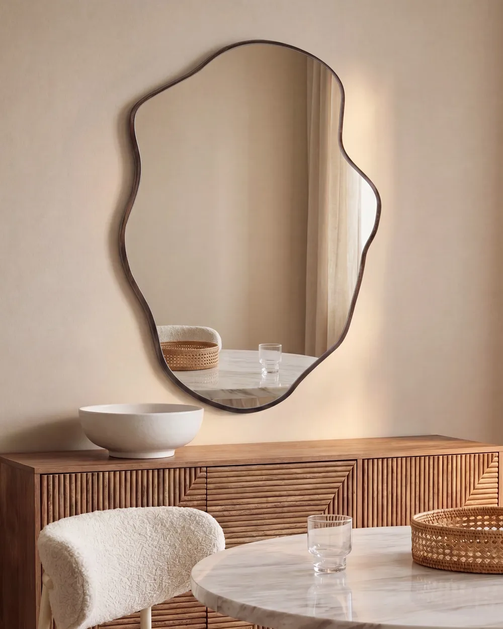 Wall Mirror MENVILLE 60 cm 90 cm Paulownia Wood Brown_1120638