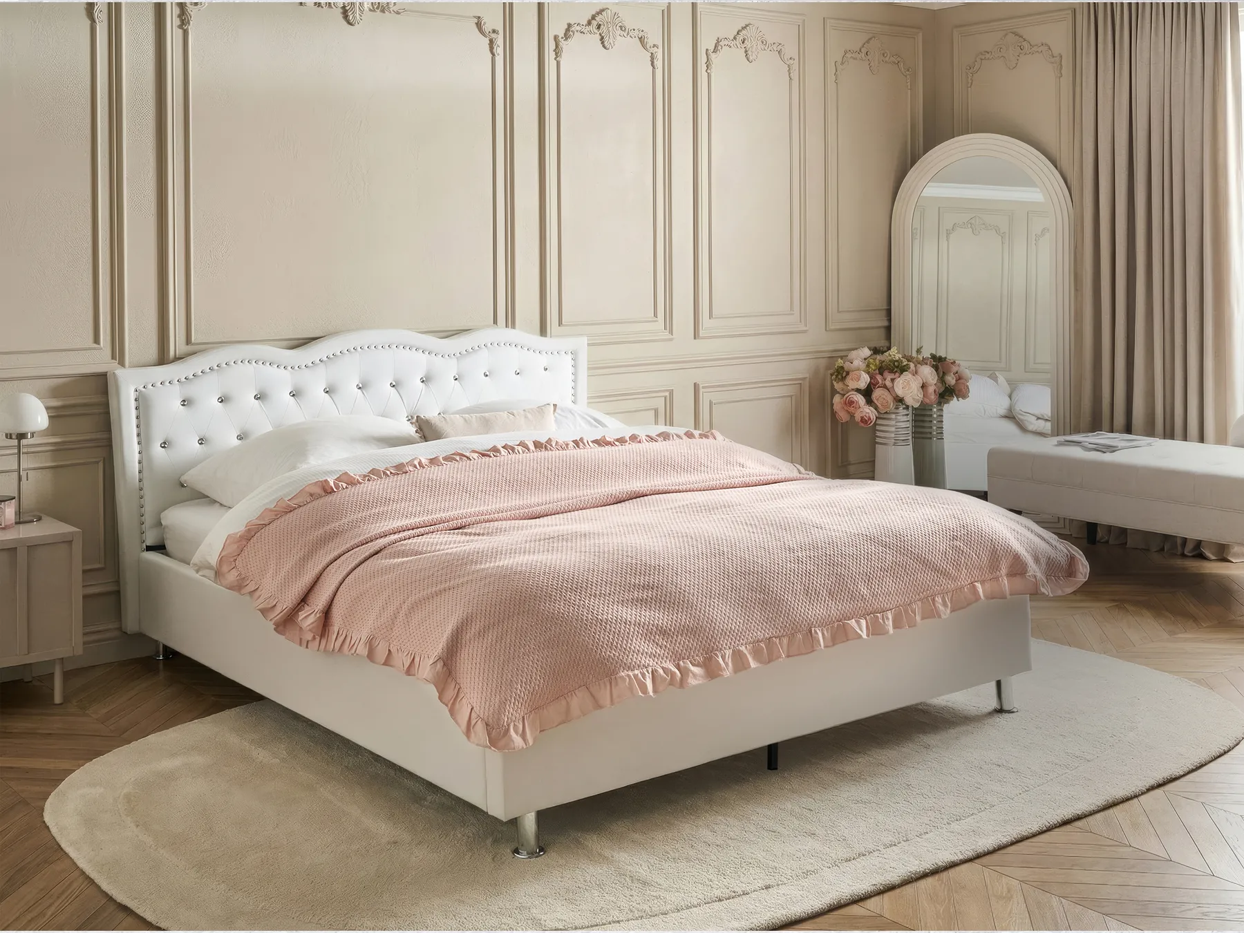 Bett mit Stauraum METZ Kunstleder Weiß 160 x 200 cm_1060467
