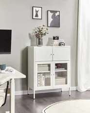 Glass Display Sideboard ESHOLT 80 cm Metal White_1017005
