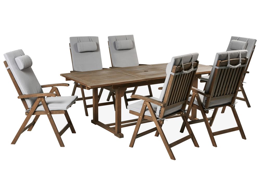 Garden Dining Set 6 Seater AMANTEA PREMIUM Acacia Wood Light Grey
