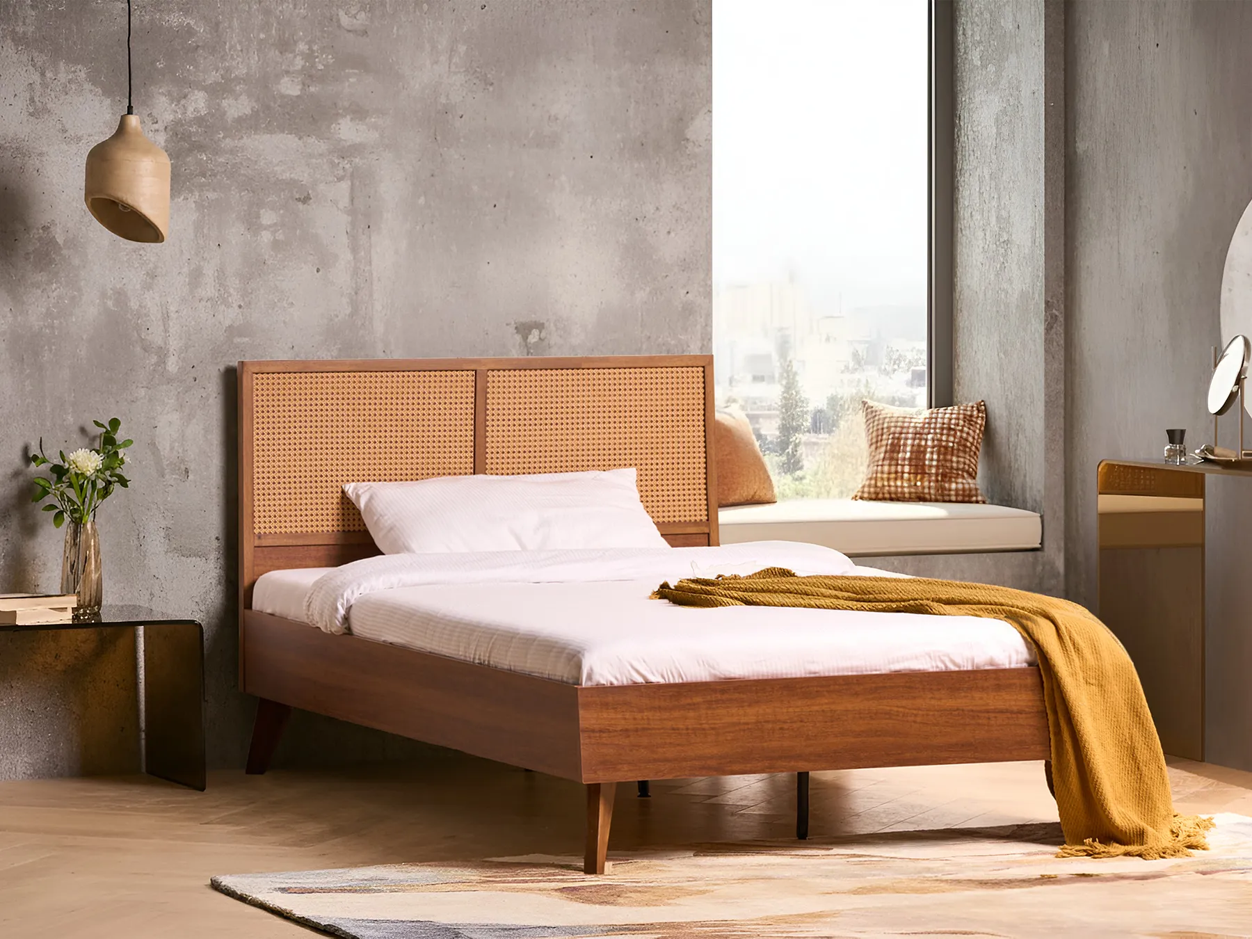 Bed PE Rattan MONPAZIER 120 x 200 cm (EU Small Double) Dark Brown_1037771