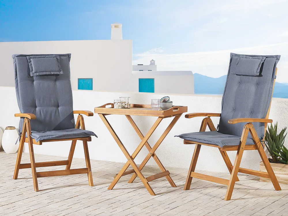 Bistro Set inkl. Kissen klappbar JAVA Akazienholz Blau
