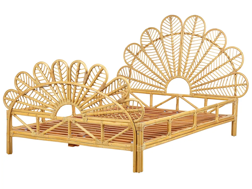 Bett mit Lattenrost Rattan FLORENTINE 140 x 200 cm Hellbraun_868923