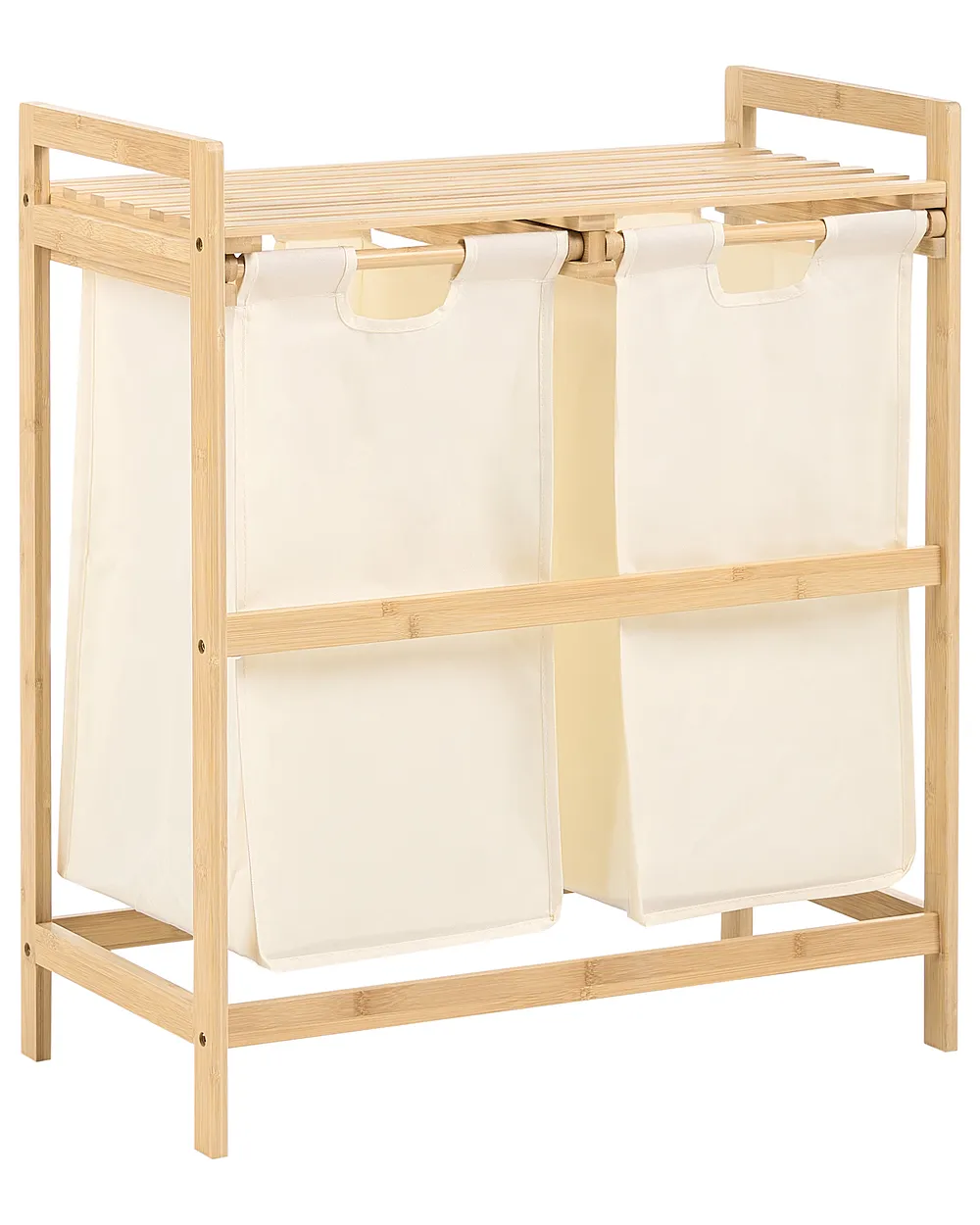 Set of 2 Laundry Baskets with Shelf AZUFRERA Bamboo Light Brown/ White 70 L_1144520