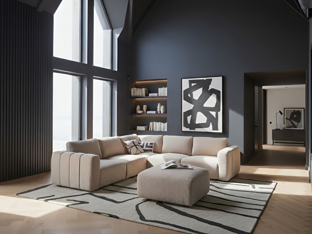 Modul Ecksofa 5-Sitzer KIVVIK mit Ottomane Bouclé Beige rechtsseitig