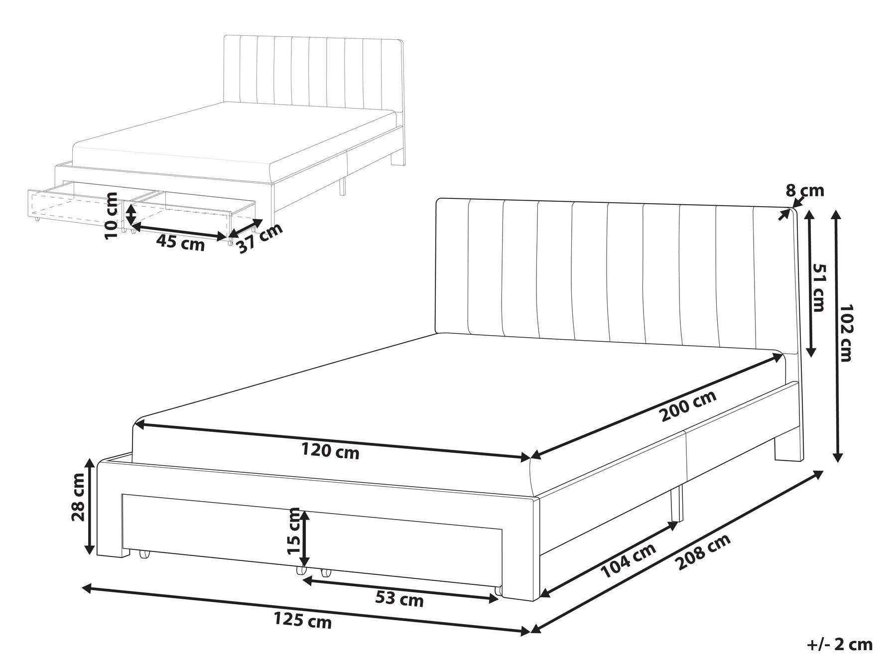 Bett mit Schubladen LONZAC Samtstoff Beige 120 x 200 cm_1014614