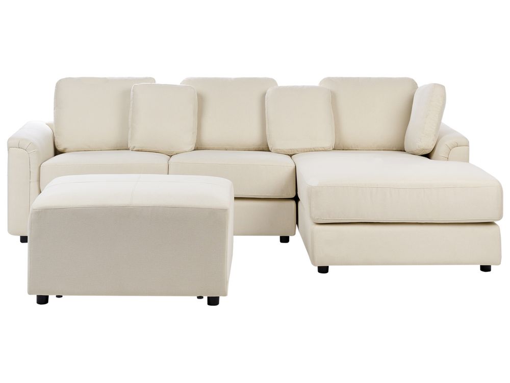 Corner Sofa 4 Seater KOHLO with Ottoman Fabric Light Beige Left Hand