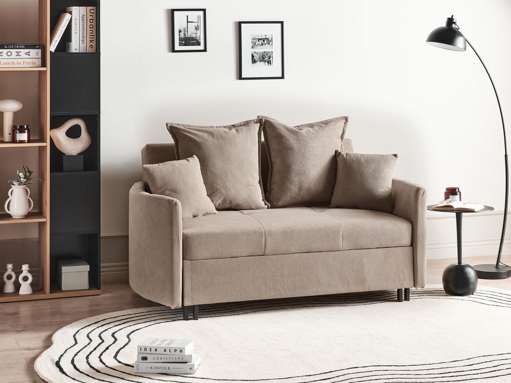 Sofa Bed 2 Seater HOVIN Fabric Taupe