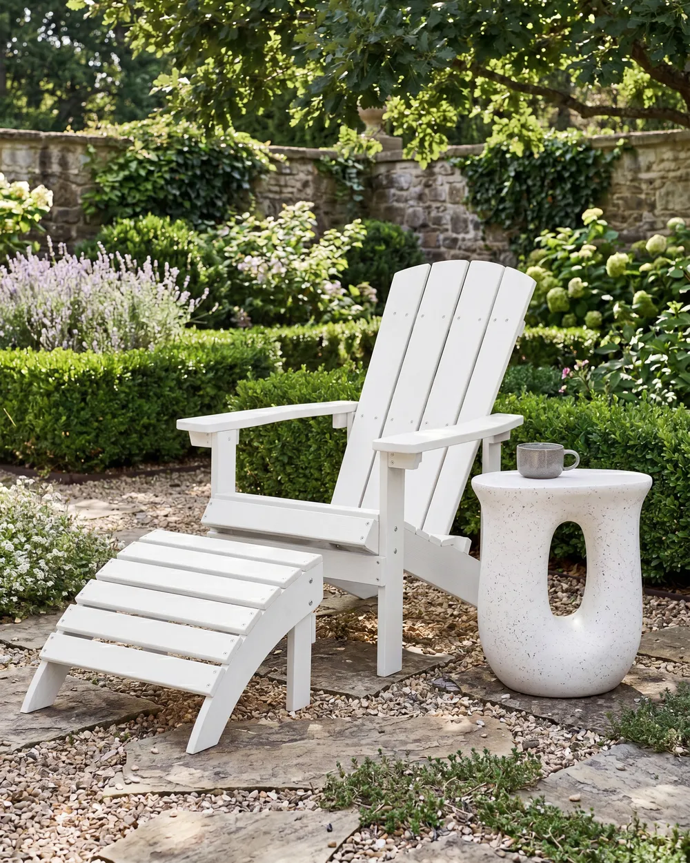 Gartenstuhl ADIRONDACK mit Fußstütze Weiß