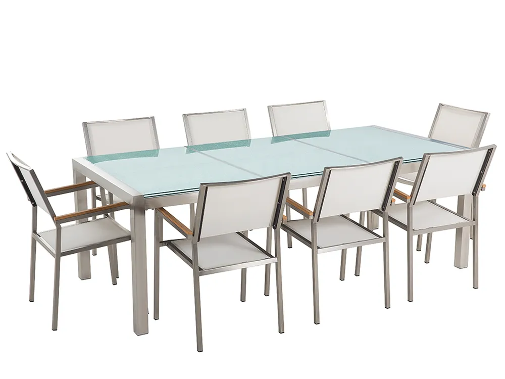 Gartenmöbel Set 8-Sitzer GROSSETO Crashglas Transparent / Weiß