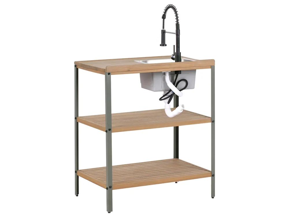 Outdoor-Kücheninsel mit Spüle IVREA Braun / Schwarz zertifiziertes Akazienholz_988266