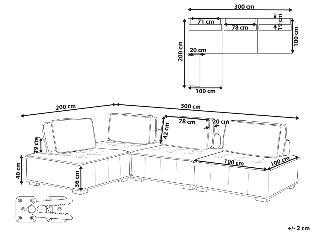 Modul Ecksofa 4-Sitzer TIBRO Stoff Grau rechtsseitig_825627