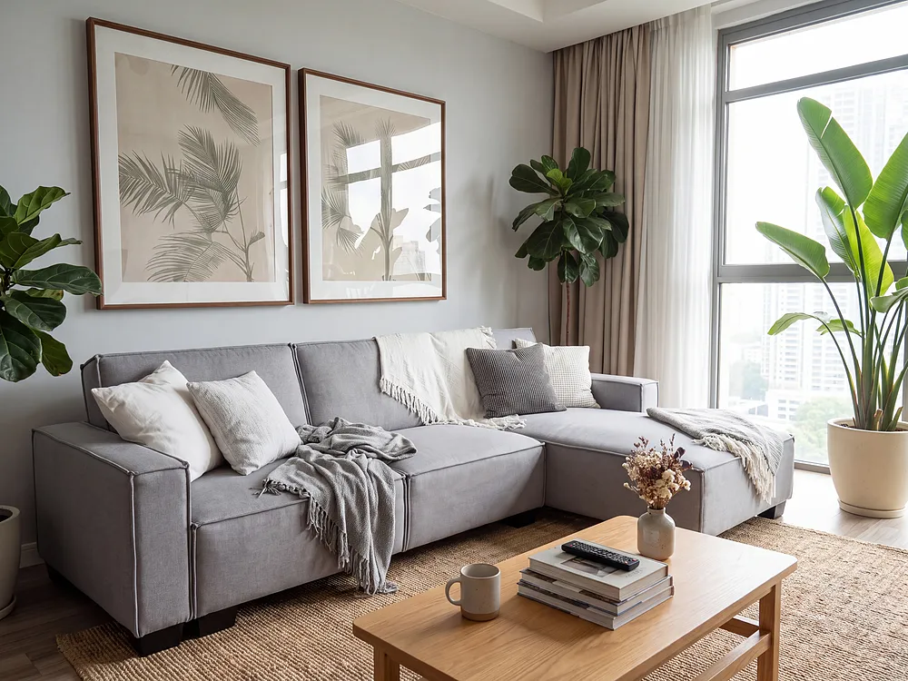 Corner Sofa Bed ROMEDAL Fabric Light Grey Left Hand_1151222