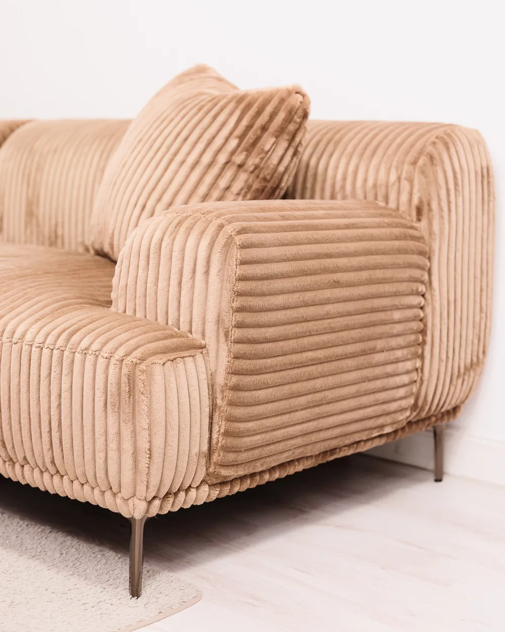 Ecksofa STENUM Cord Hellbraun rechtsseitig_1036550