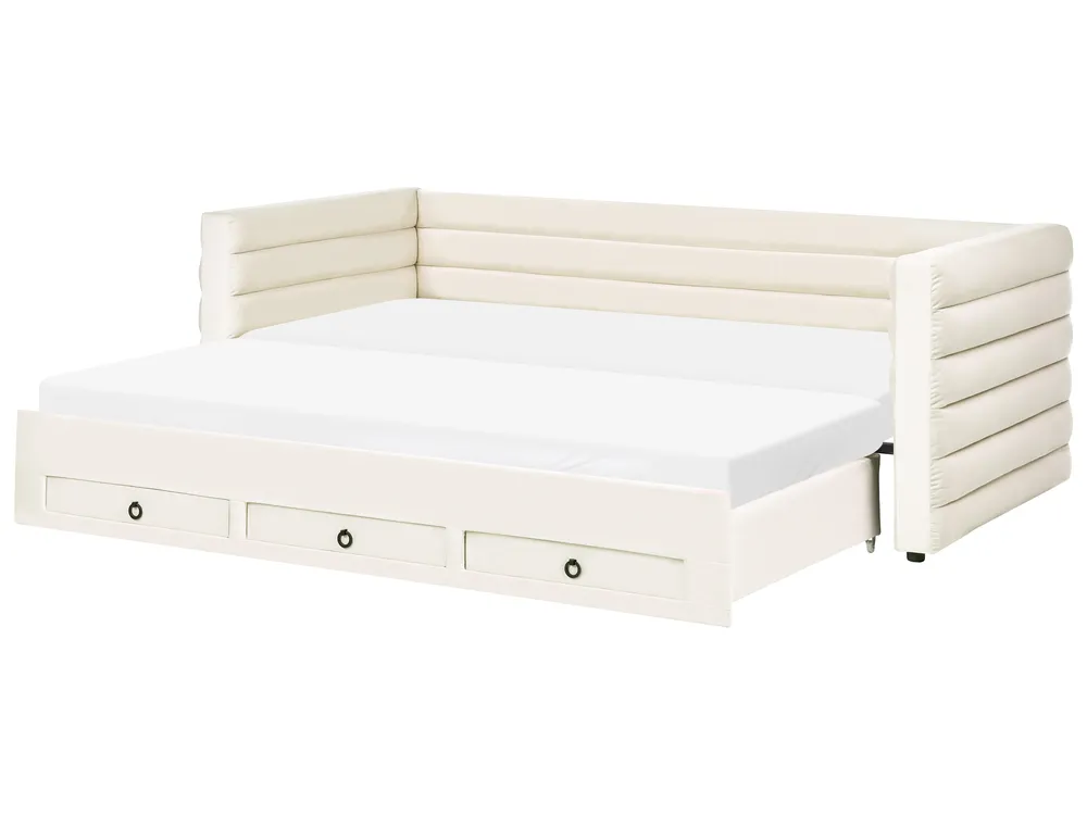 Tagesbett mit Stauraum Samtstoff MEUDON 90 x 200 cm Cremeweiß