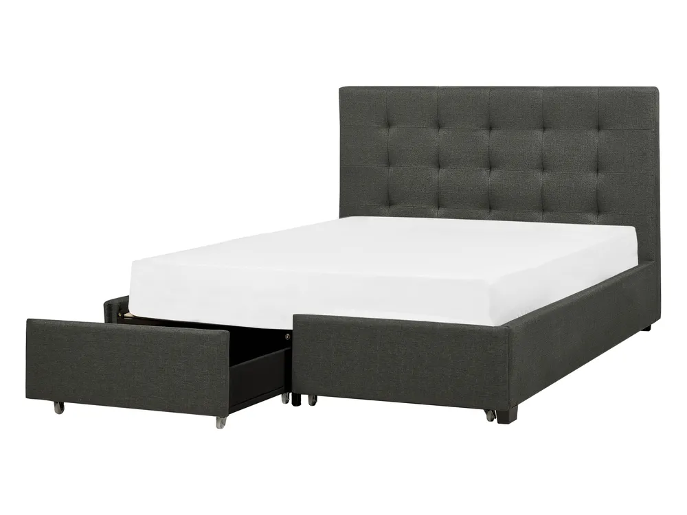 Bett mit Schubladen LA ROCHELLE Stoff Dunkelgrau 140 x 200 cm