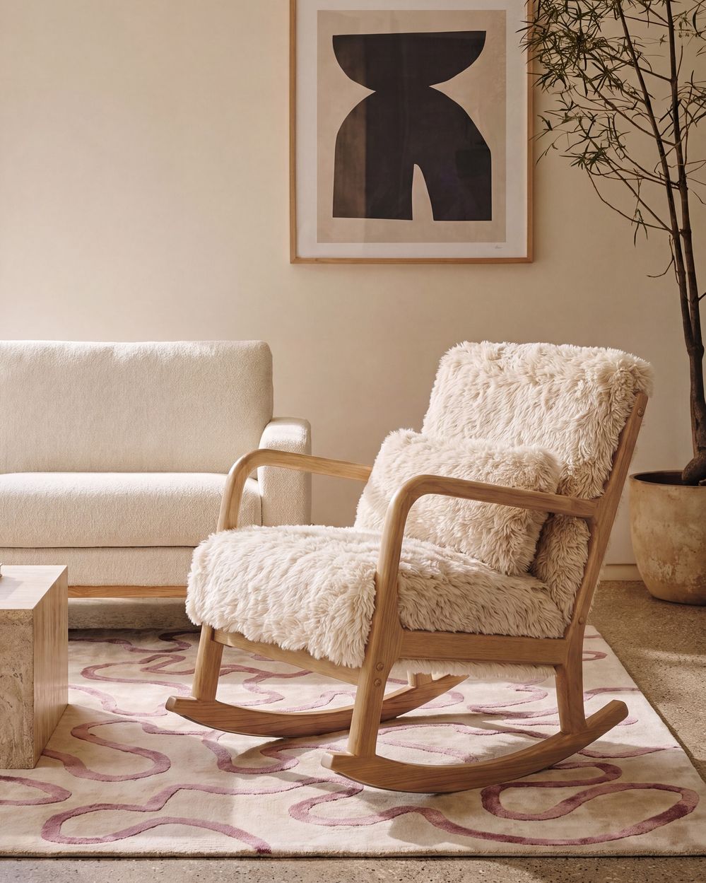 Schaukelsessel SKOVDE Webpelz Hellbeige