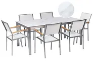Gartenmöbel Set 6-Sitzer COSOLETO/GROSSETO Sicherheitsglas Marmor Optik Weißer Marmor_881699