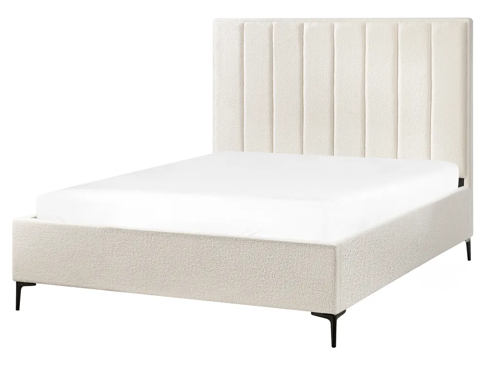 Bett mit Stauraum SEZANNE Bouclé Cremeweiß 160 x 200 cm_939773