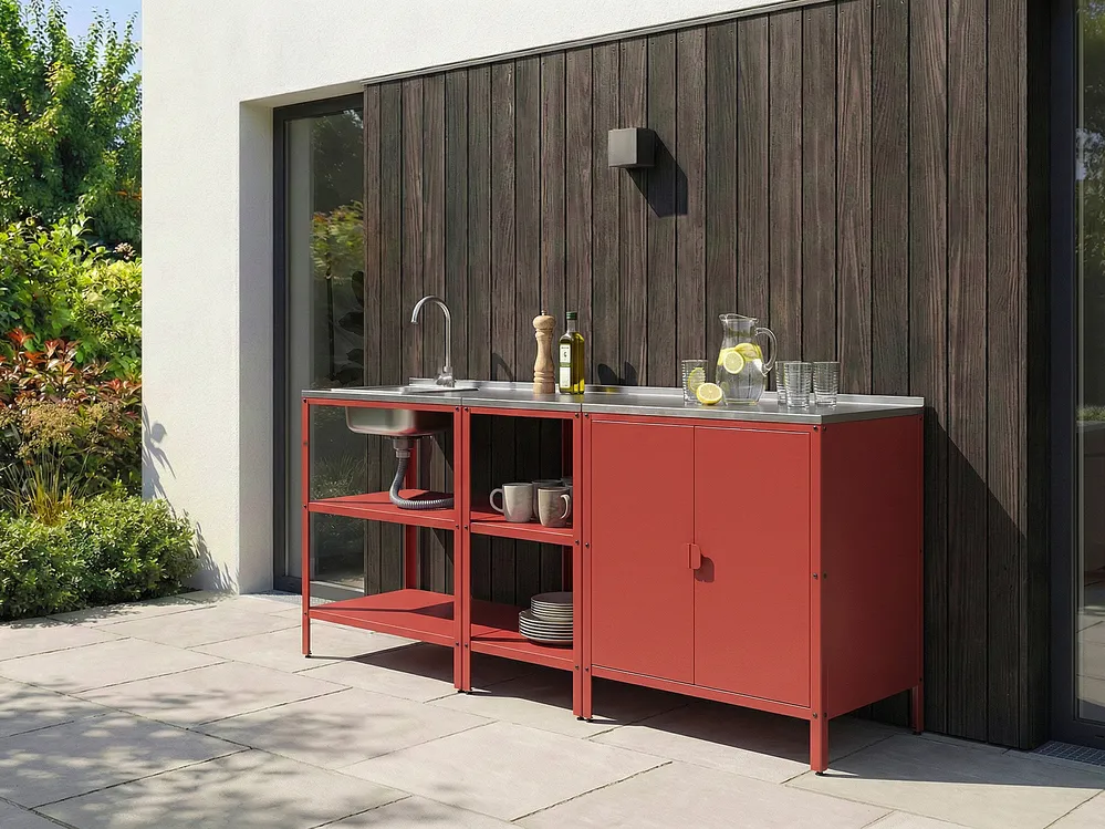 Outdoor-Küche 3er Set mit Spüle VILAMA Rot Metall