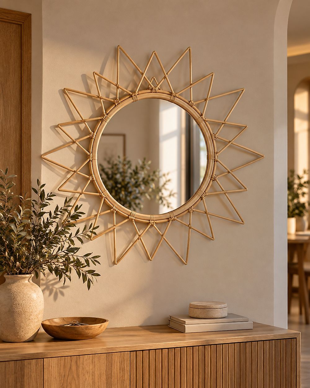 Wandspiegel AROEK 61 cm x 61 cm Rotan Natuurlijk