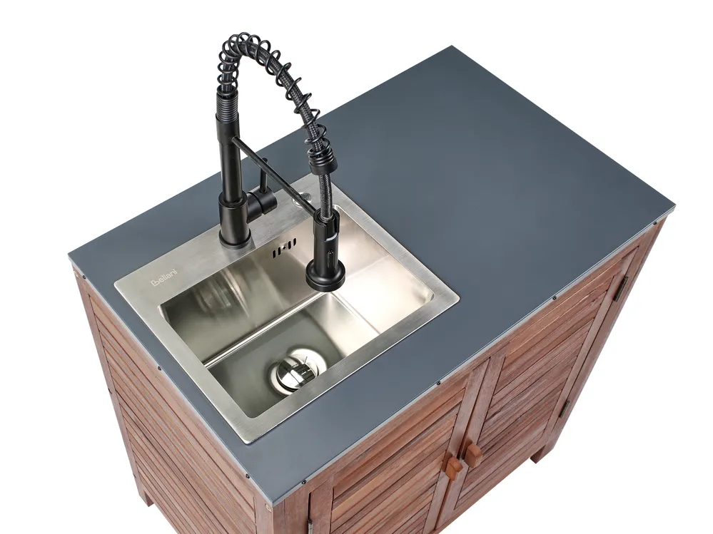 Outdoor-Küchenschrank mit Spüle BRUCOLI Braun / Schwarz Akazienholz_1001081