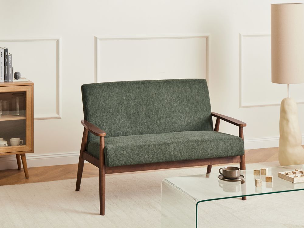 Sofa 2-Sitzer ESRUM Stoff Dunkelbraun / Grün