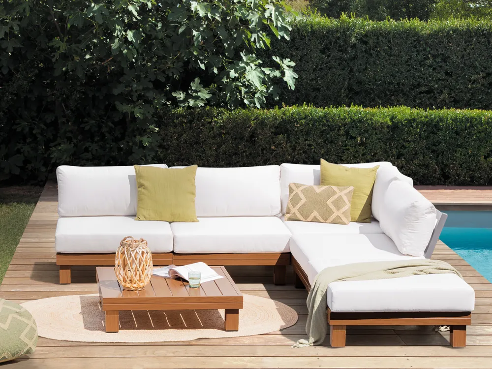 Garten Ecksofa mit Tisch 5-Sitzer SANZA modular Metall Weiß linksseitig_945196