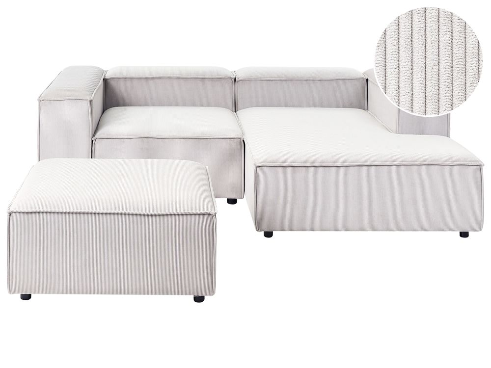 Modular Corner Sofa 2 Seater ARDAL with Ottoman Corduroy Off-White Left Hand
