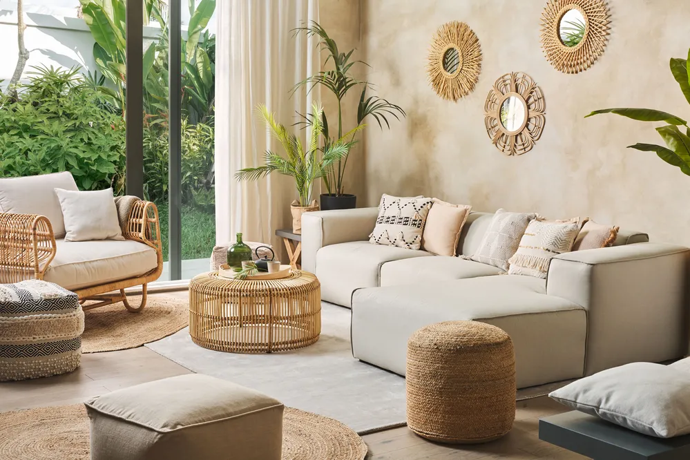 Coffee Table LIMNI Rattan Light Brown_833118