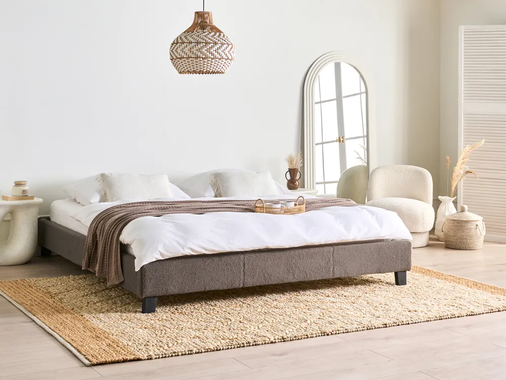 Bett ohne Kopfteil Bouclé ROANNE 180 x 200 cm Taupe_995508