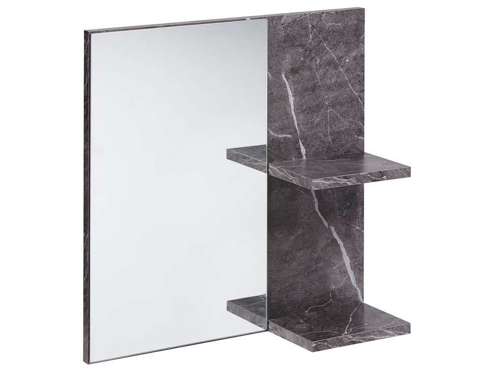 Wall Mirror with Shelf PELOTAS 45 cm 45 cm Marble/ Black