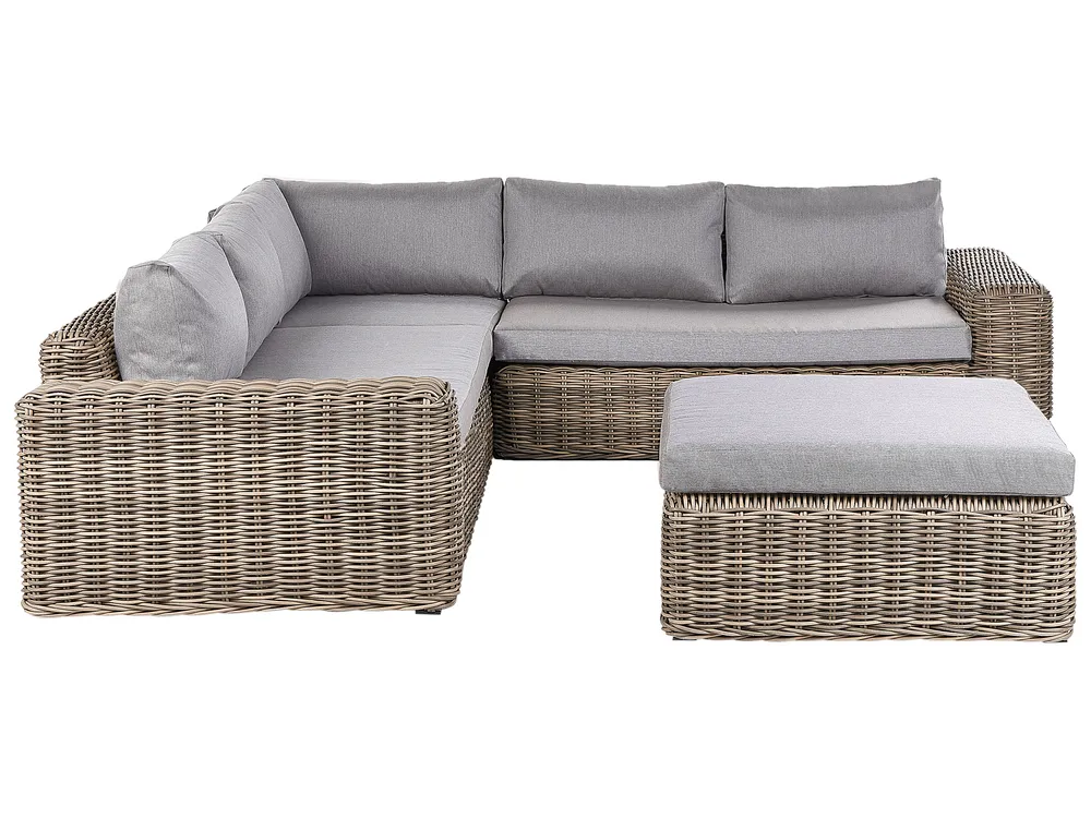 Garten Ecksofa mit Ottomane 6-Sitzer PALERMO modular Polyrattan Hellbraun
