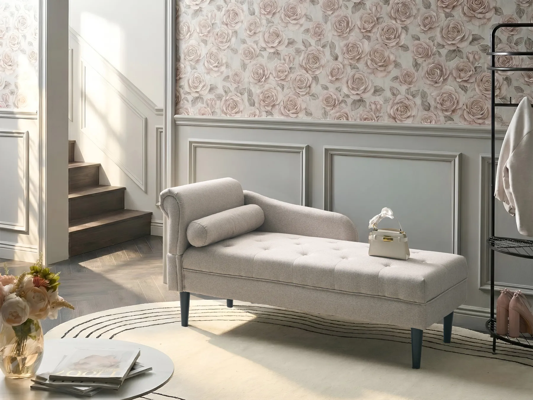 Linksseitige Chaiselongue YVOIRE Stoff Beige_1040583