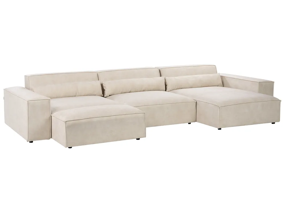 Modul Ecksofa 4-Sitzer HELLNAR mit Ottomane Samtstoff Hellbeige linksseitig_911148