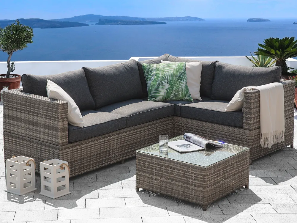 Garten Ecksofa mit Tisch 4-Sitzer AVOLA Polyrattan Grau linksseitig