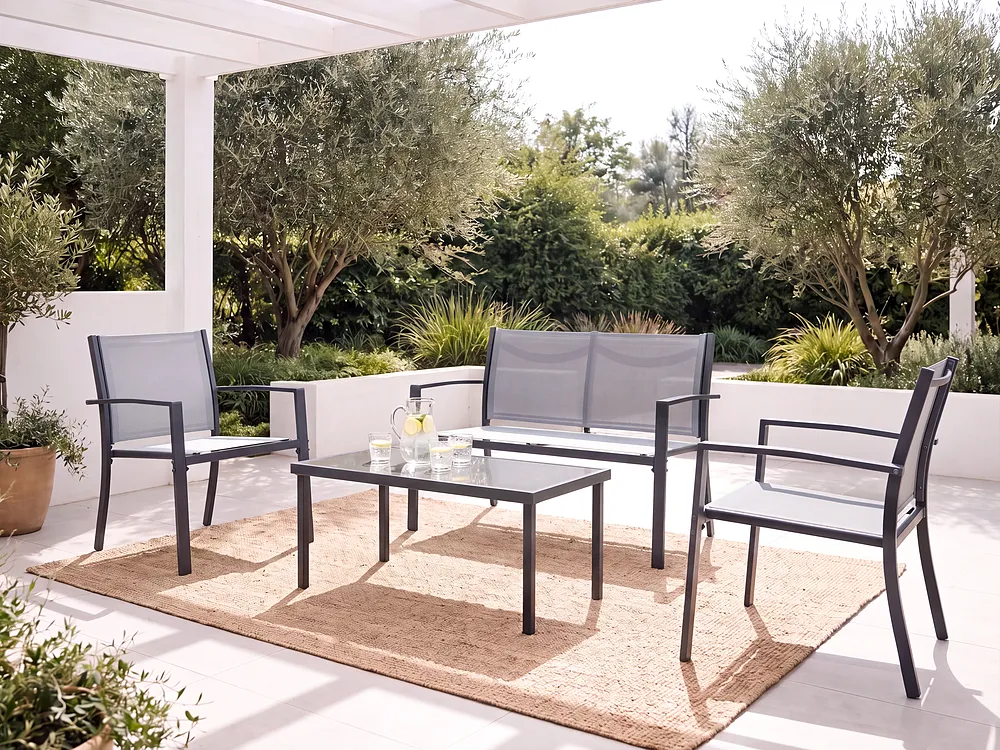Lounge Set mit Tisch 4-Sitzer TAVOLETO Metall Grau_1154570