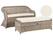 Gartenbank mit Auflage SUSUA 150 cm mit Ottomane Rattan Naturfarben_957575