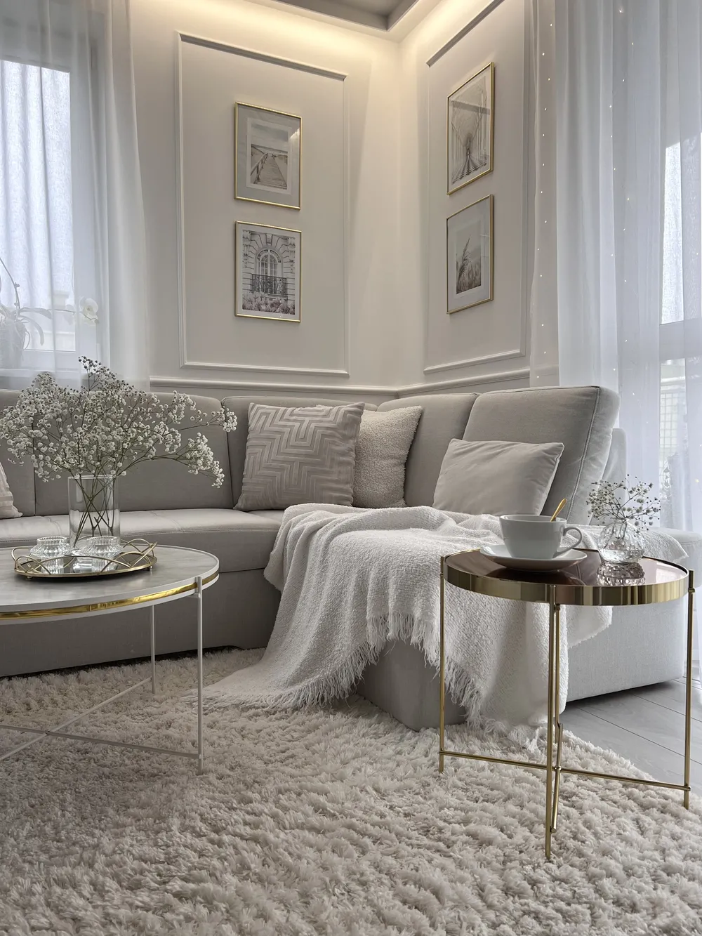 Coffee Table QUINCY Tempered Glass Marble/ Gold_851712