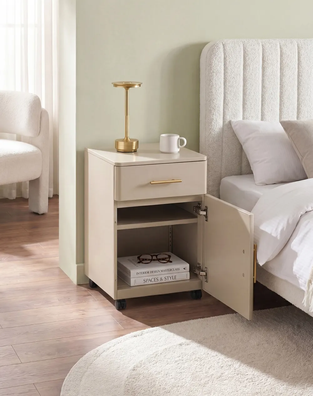Nachttisch mit 1 Schublade OMBURA Metall Beige_1082288