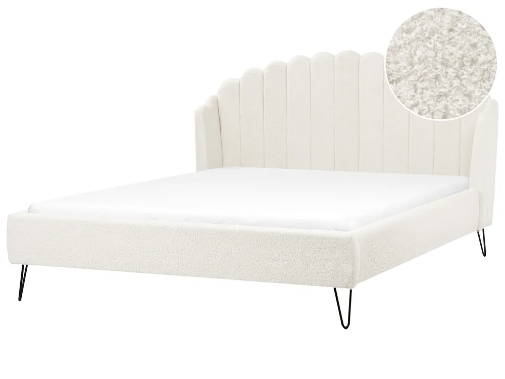 Bett mit Lattenrost Bouclé AMBILLOU 180 x 200 cm Cremeweiß