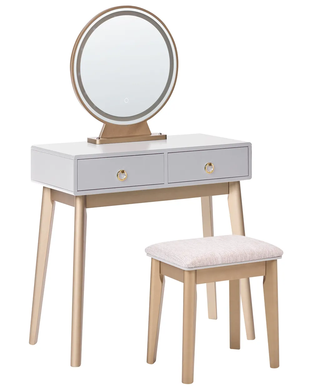 Schminktisch mit Spiegel und Hocker FEDRY LED Grau