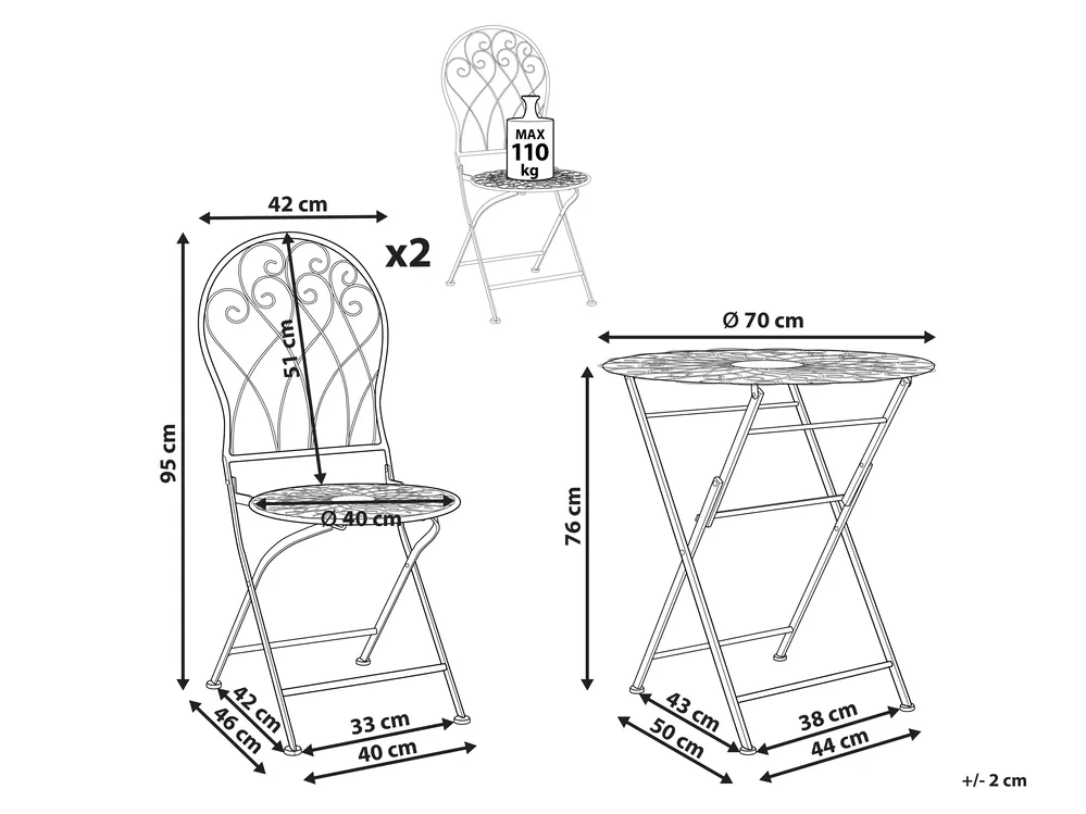 Bistro Set klappbar STIFFE Metall Weiß_856140