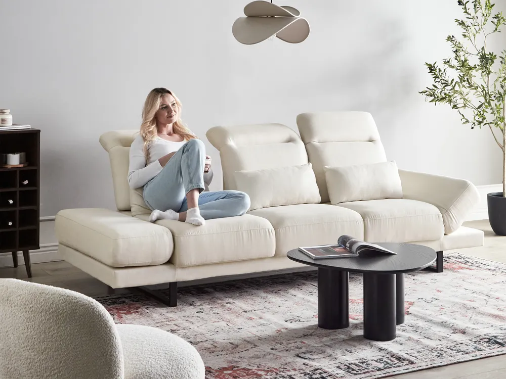 Sofa 3-Sitzer IKAST Stoff Cremeweiß